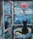 ---Katze am Fenster - Karl-Heinz Schicht - Acryl auf Pappe - Tiere-Katzen - Klassisch ---Katze am Fenster - Karl-Heinz Schicht - Acryl auf Pappe - Tiere-Katzen - Klassisch
