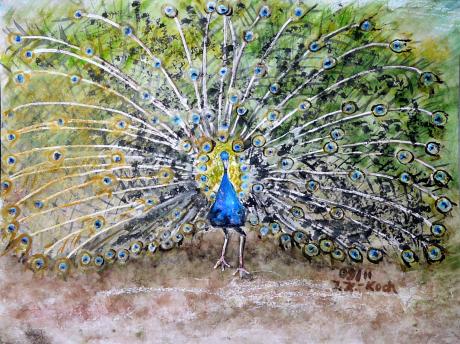 der Pfau im Faunapark Solingen - Aquarell - I. K.-Koch - Array auf Array - Array - Array der Pfau im Faunapark Solingen - Aquarell - I. K.-Koch - Array auf Array - Array - Array