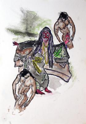 Zeichnung The dancing mask 04 Aquarellpap, Tusche - Wolfgang Bretschneider - Array auf Array - Array - Array Zeichnung The dancing mask 04 Aquarellpap, Tusche - Wolfgang Bretschneider - Array auf Array - Array - Array