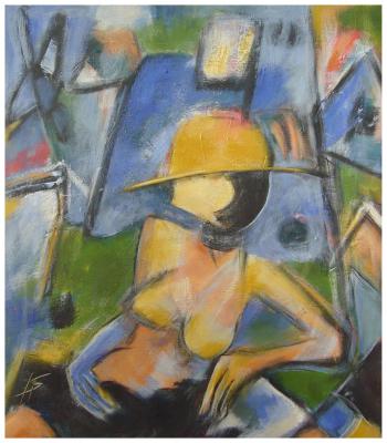 Halbakt mit gelbem Hut - Karl-Heinz Schicht - Array auf Array - Array - Array Halbakt mit gelbem Hut - Karl-Heinz Schicht - Array auf Array - Array - Array