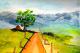 Wanderung durch das Erzgebirge - Monika RÃ¼th - Acryl-Aquarell-Mischtechnik auf Papier - Abstrakt-Berge-Himmel-Wiese-Wolken-Harmonie-Sehnsucht - 